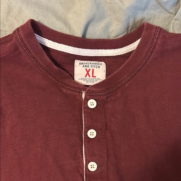 Abercrombie & Fitch Red and White Long Sleeve Tee with Varsity Stripes - Picture 2 of 2